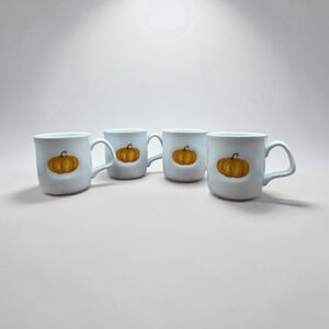 Set 4 Williams Sonoma Sugar Pumpkin Collection Coffee Mugs Fall Harvest 12oz